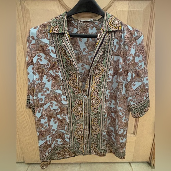 Mango MNG Suit Blue Paisley Top Shirt 4 Small - Picture 1 of 6
